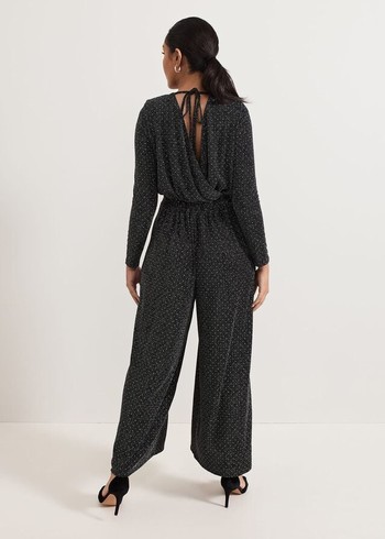 Phase Eight Petite Sasha Sparkle Jumpsuit Black USA | 6958372-GB